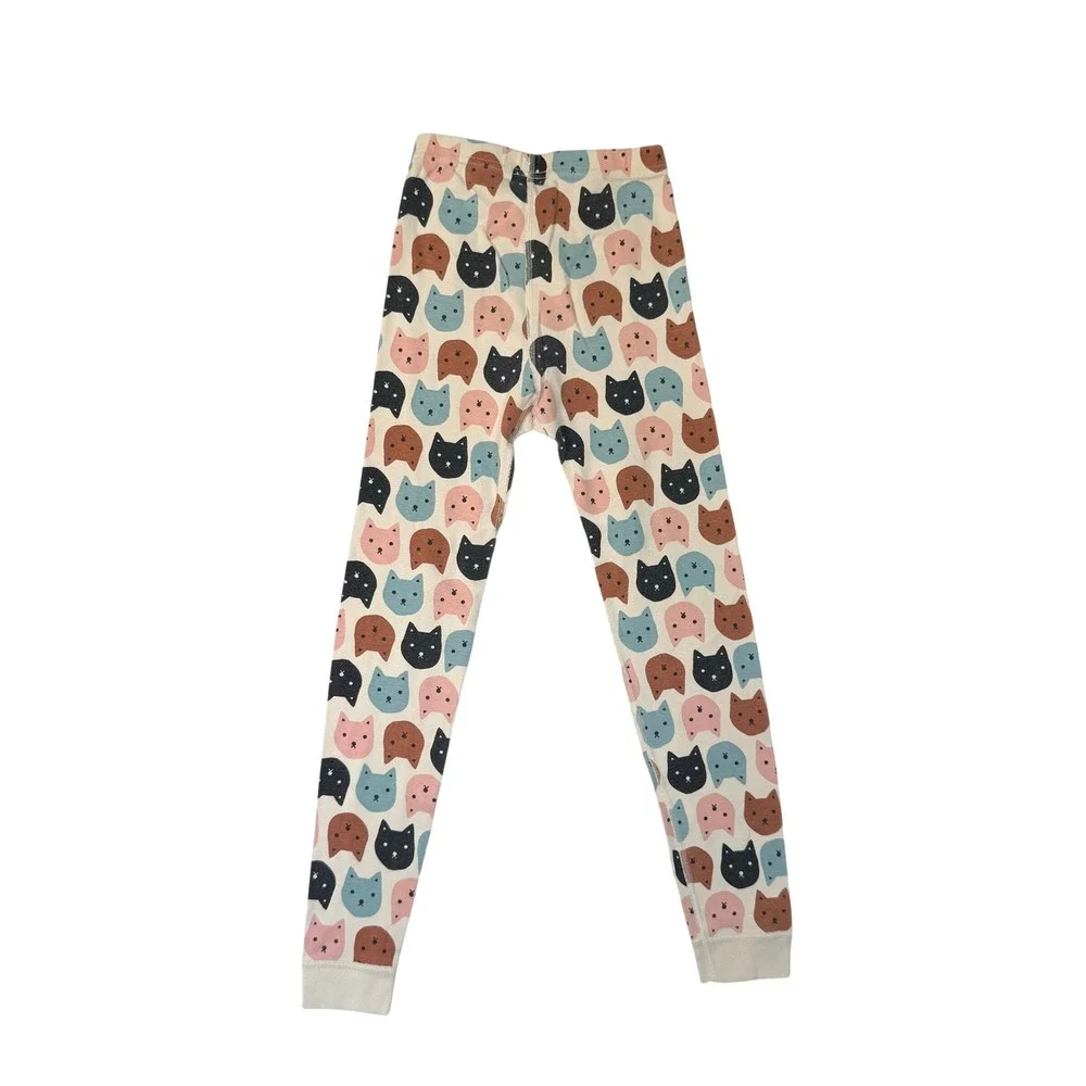 Hanna Andersson Kids US 10 Cat Face Organic Cotton Pajama Pants Long Johns Cream